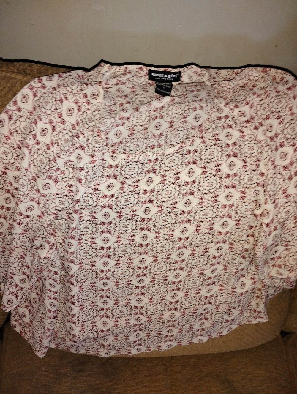 About A Girl Cream Blouse with Red Geometric Floral Print